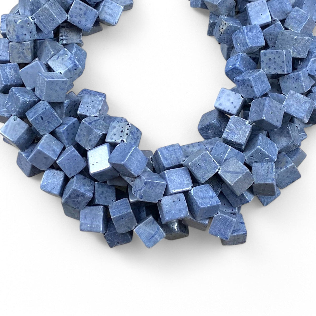 Natural Blue Coral Side Hole Cube 8-9mm 12-13mm-2