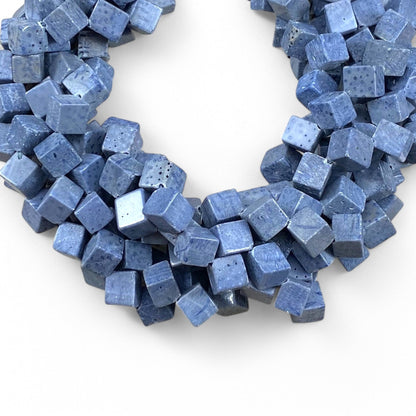 Natural Blue Coral Side Hole Cube 8-9mm 12-13mm-2
