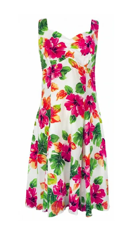 Watercolors - Tropical Hawaiian Aloha Print Sun Dress in White Lounge unclassified dresses