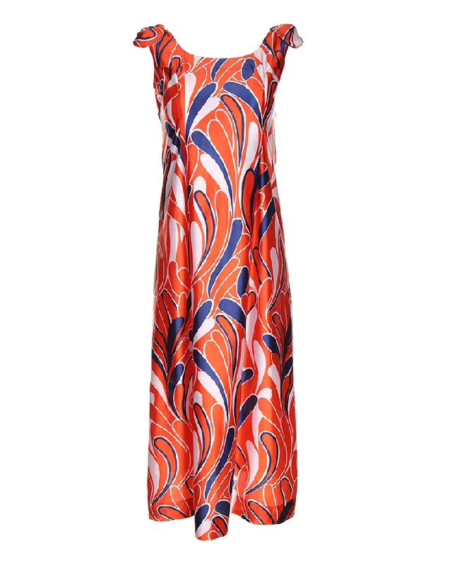 1970's Red, Blue And White Patterned Sun Dress - S Silk unclassified dresses