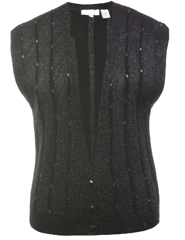 Black Beaded Sweater Vest - S Beach unclassified dresses