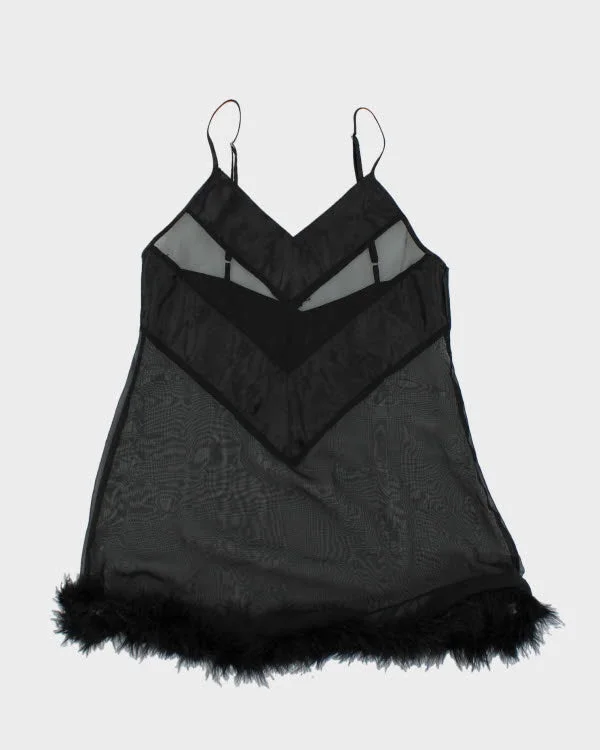 Y2k 00s Black Fluffy Mesh Slip - M Striped unclassified dresses