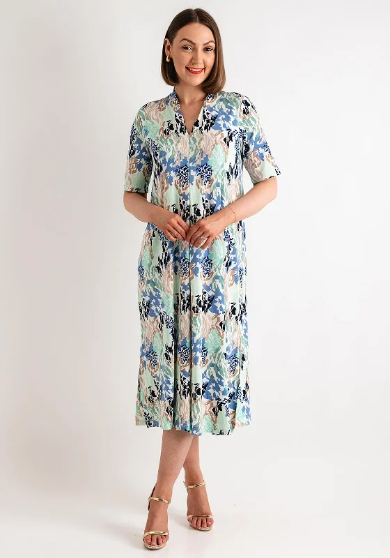 Fransa Seen Abstract Print V Neck Dress, Green Multi Preppy unclassified dresses