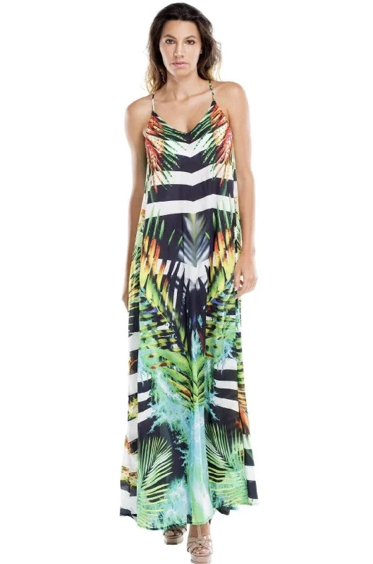 Women's  Fashion Maxi dresses in Animal Print | T-Back Maxi Dress With Front Pockets Designer unclassified dresses