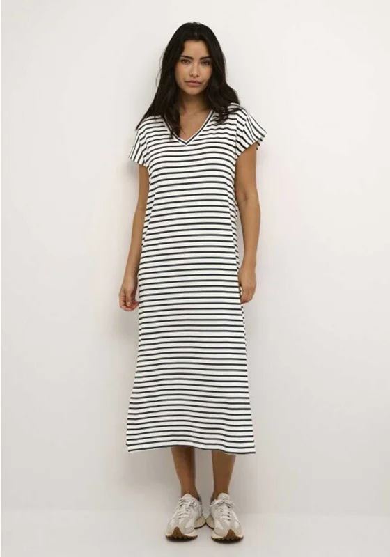 Kaffe Liddy Striped V Neck Long Dress, Chalk & Black Boho unclassified dresses