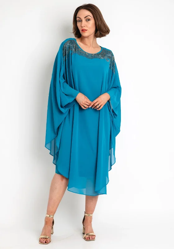 Serafina Collection Embellished Neck Tunic Dress, Turquoise Ruched unclassified dresses