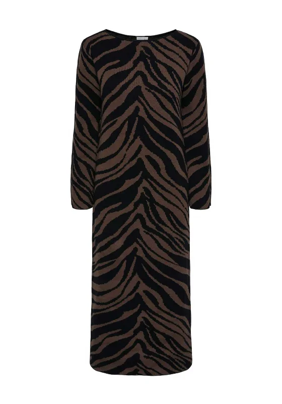 Y.A.S Malla Tiger Print Knit Dress, Coffee Quartz Long unclassified dresses
