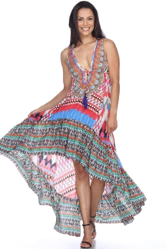 La Moda Bohemian High Low Resort Dresses for Casual Summer Evening Vestido Vacation Travel Satin unclassified dresses