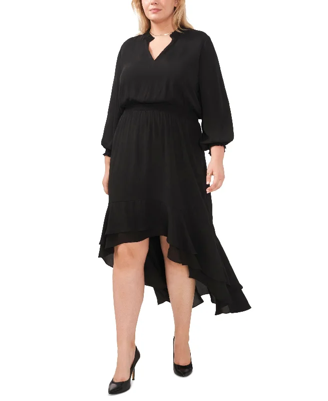 Plus Size Smocked-Trim High-Low Dress Pastel unclassified dresses