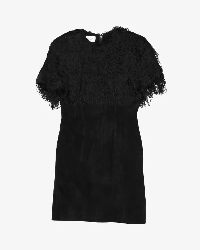 1990's black suede with fringing dress -S Petite unclassified dresses