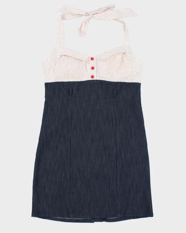 Vintage Halter Denim Polka Dot Dress - L Sexy unclassified dresses