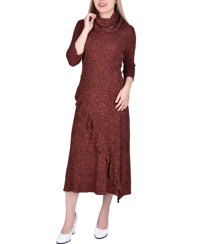 Womens 3/4 Sleeve Ribbed Cowl Neck Dress With Detachable Scarf Headband Neutral tone unclassified dresses