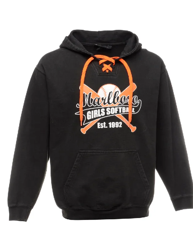 Black Softball Hoodie - L Open-back unclassified dresses