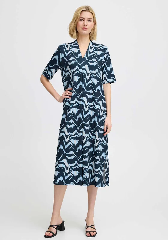 Fransa Seen Abstract Print V Neck Dress, Navy Velvet unclassified dresses
