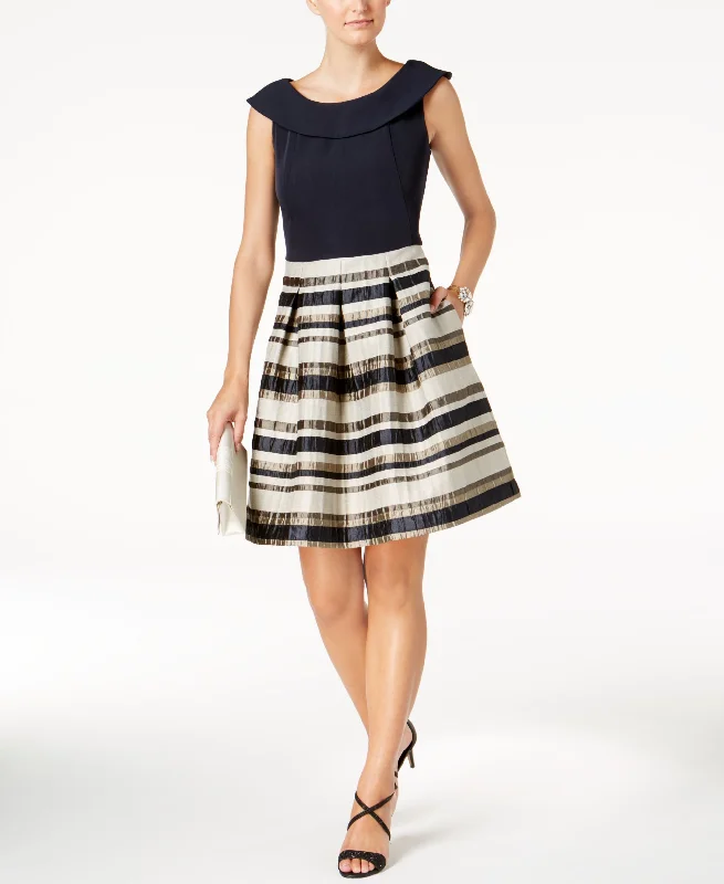 Taylor Striped Solid Fit Flare Dress Cocktail unclassified dresses