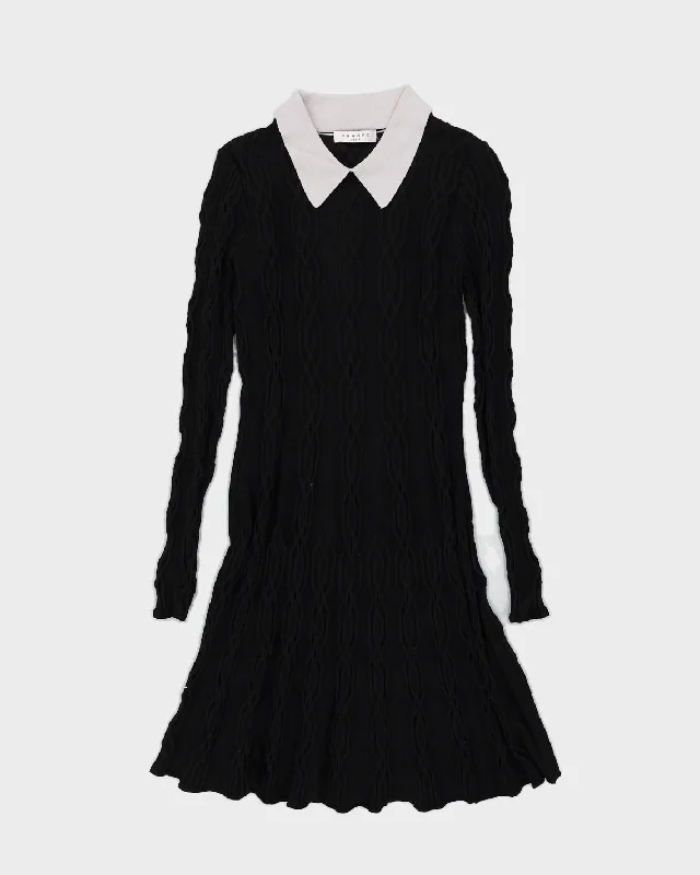 Sandro Black Knitted Midi Dress - S Open-back unclassified dresses