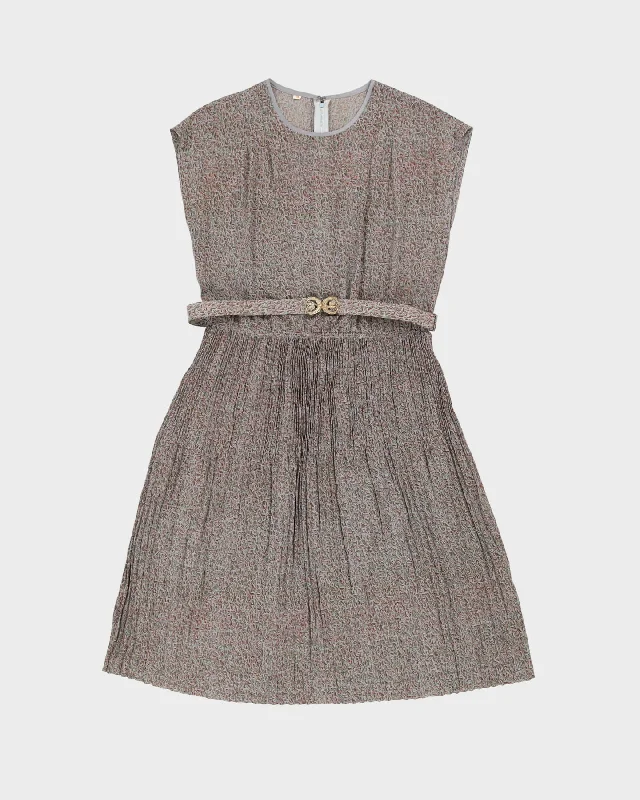 1970s Semi Sheer Grey Patterned Tea Dress - S Wedding guest unclassified dresses