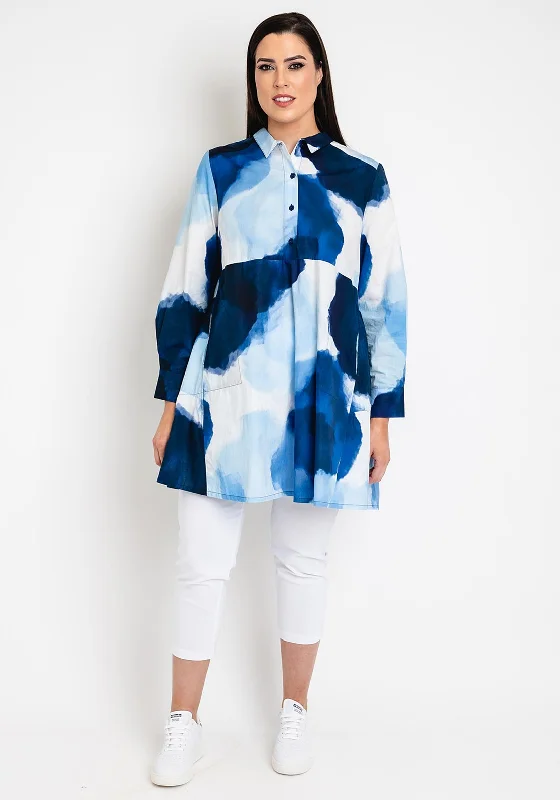 Noen Curve Watercolour Print Shirt Dress, Blue Designer unclassified dresses