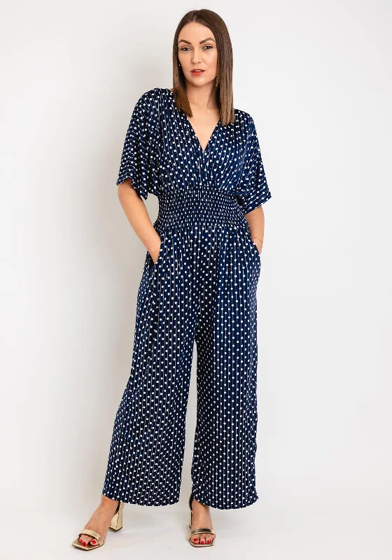 Serafina Collection One Size Polka Dot Wide Leg Jumpsuit, Navy Corset unclassified dresses
