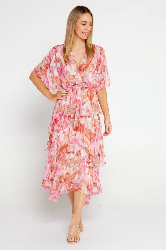 Estelle Chiffon Dress - Pink Tropical Floral Silk unclassified dresses