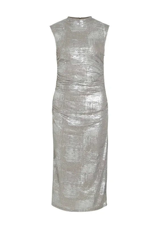 Vila Silvera Funnel Neck Dress, Silver Ruched unclassified dresses