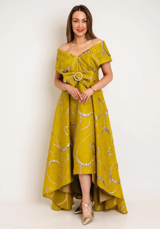 Gabriella Sanchez Jacquard Dipped Hem Dress, Green Velvet unclassified dresses